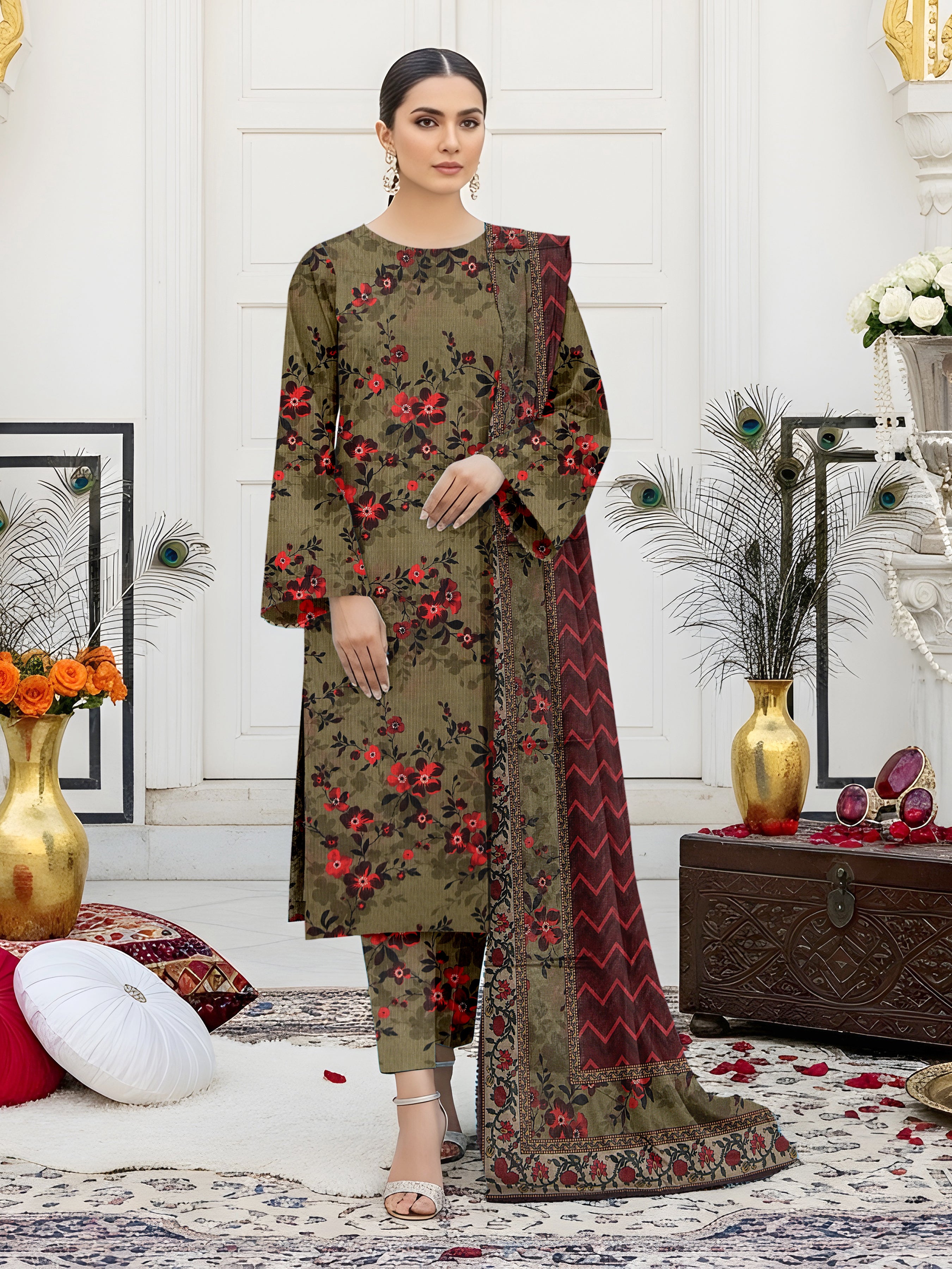 3 Piece - Printed Bana Dora Lawn Suit