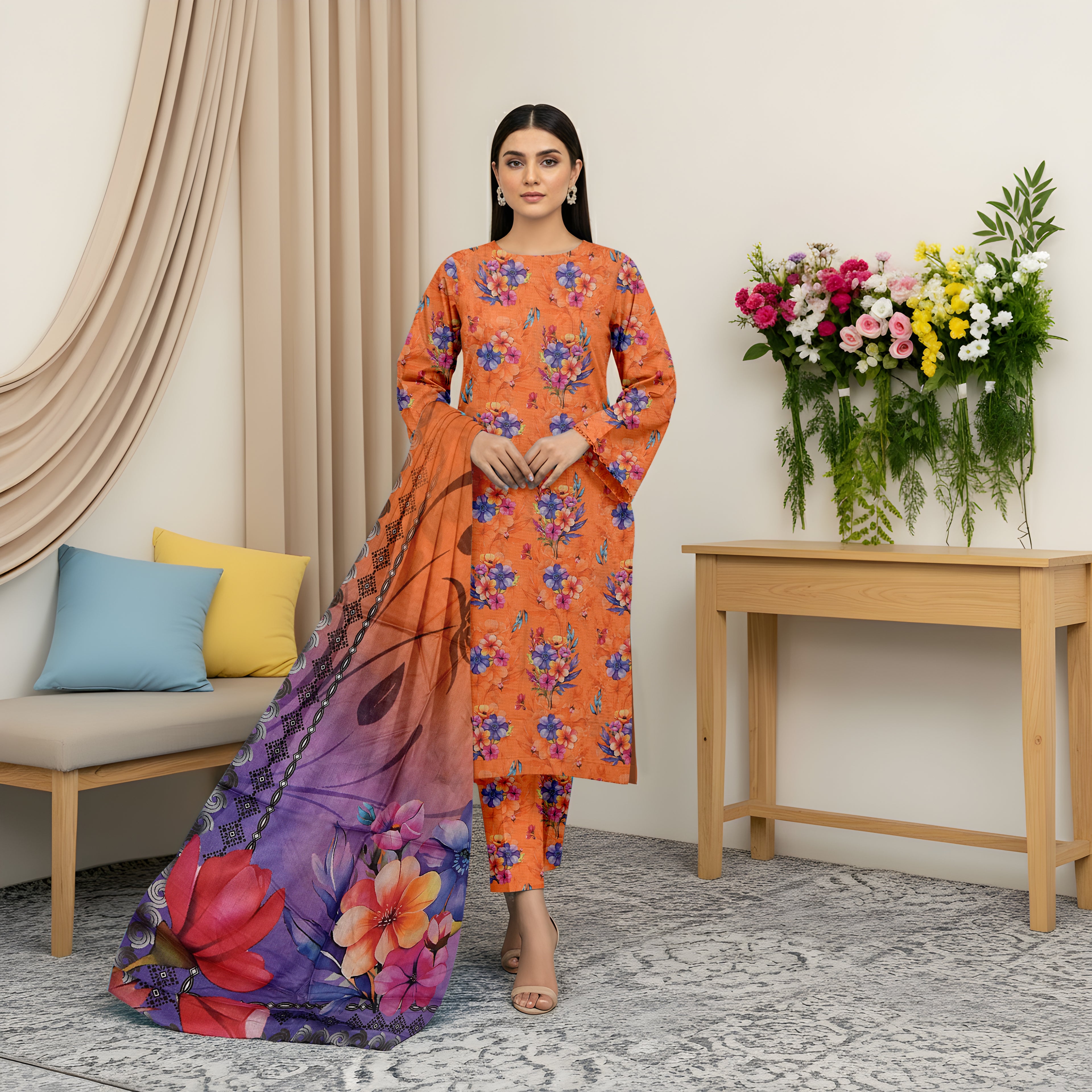 3 Piece - Printed Bana Dora Lawn Suit