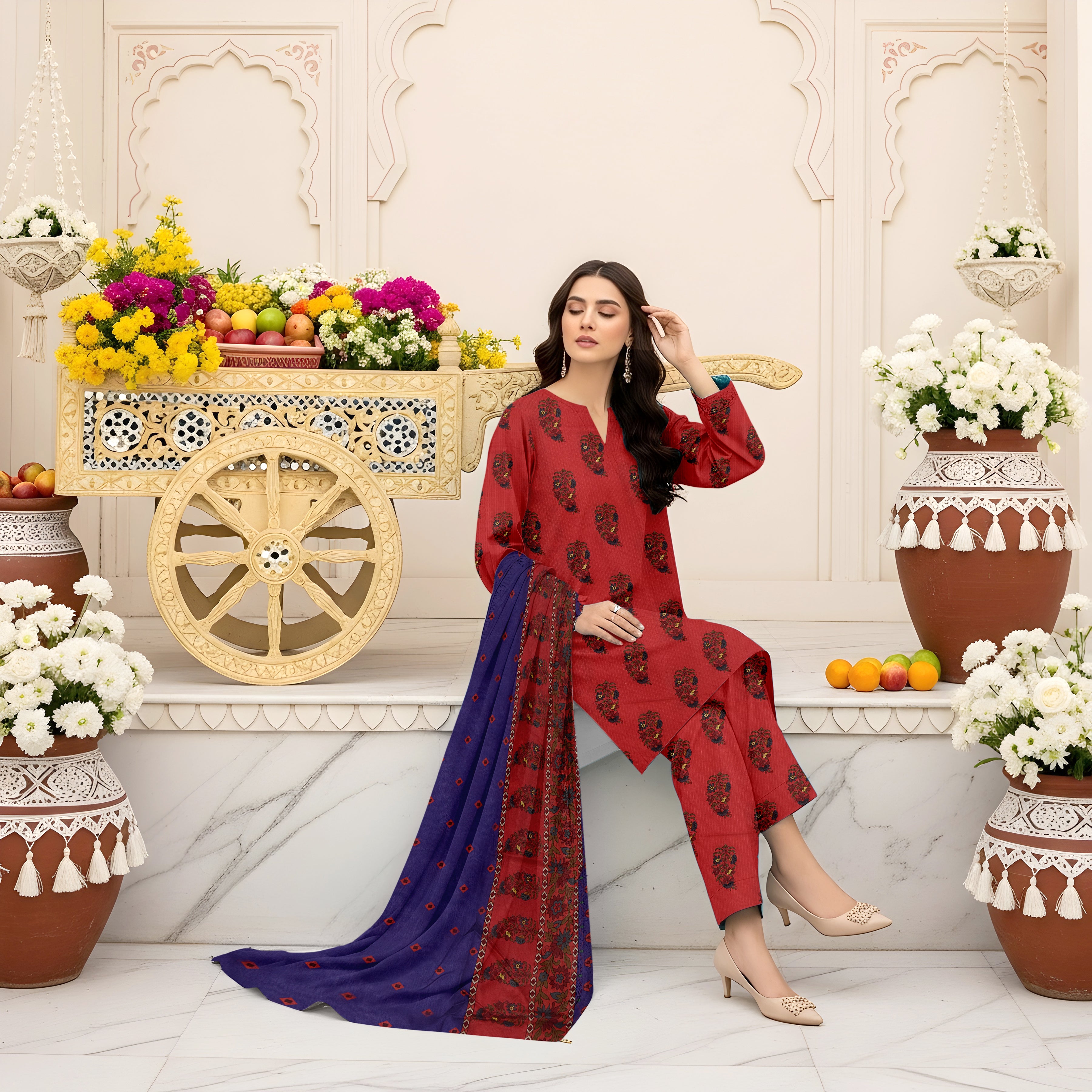 3 Piece - Printed Bana Dora Lawn Suit