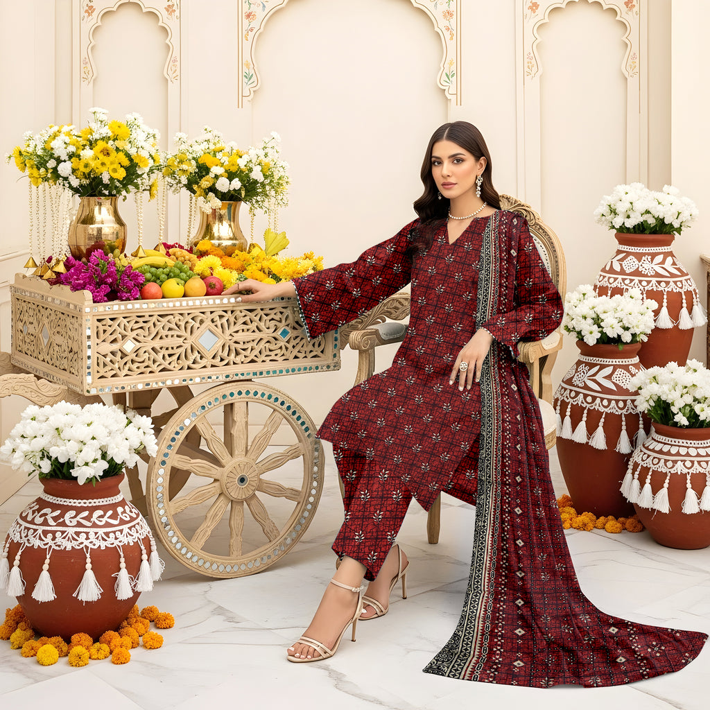3 Piece - Printed Bana Dora Lawn Suit