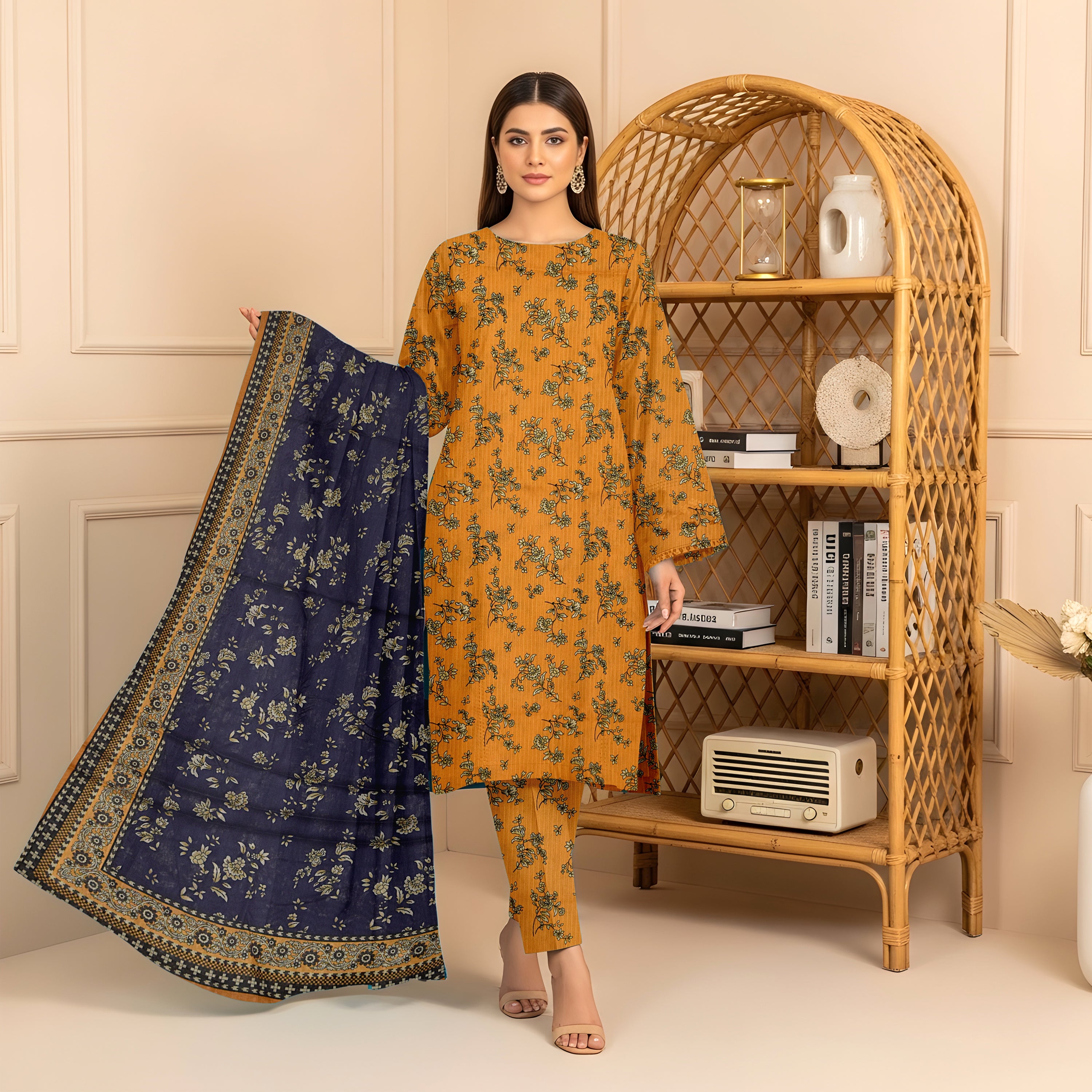 3 Piece - Printed Bana Dora Lawn Suit