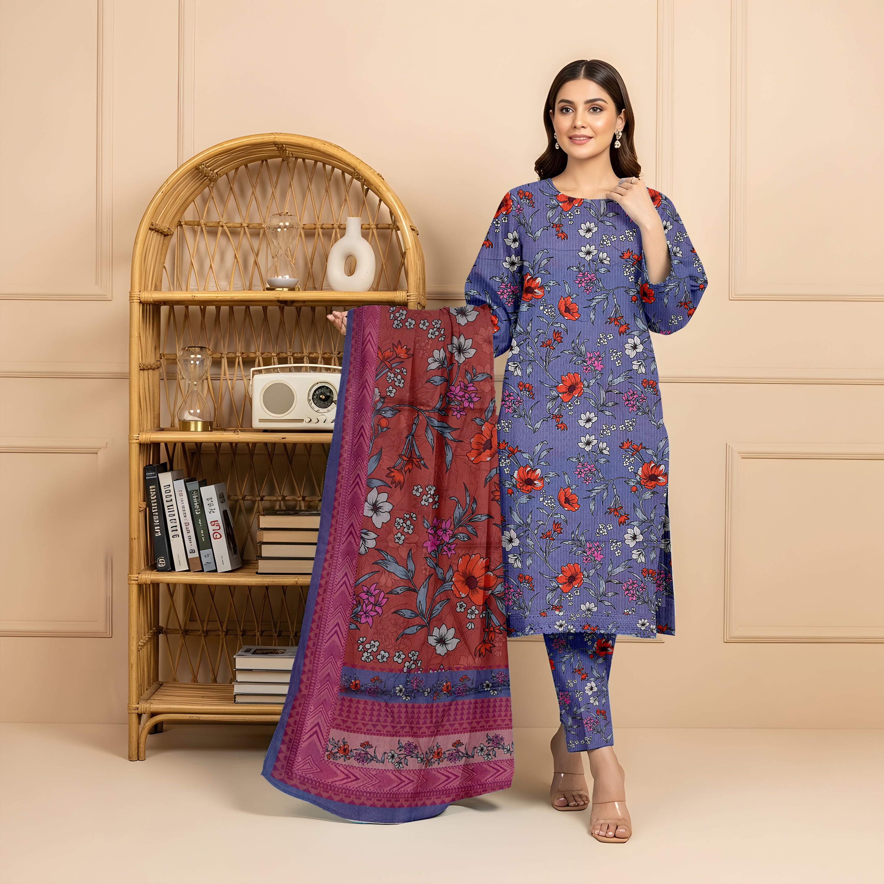 3 Piece - Printed Bana Dora Lawn Suit