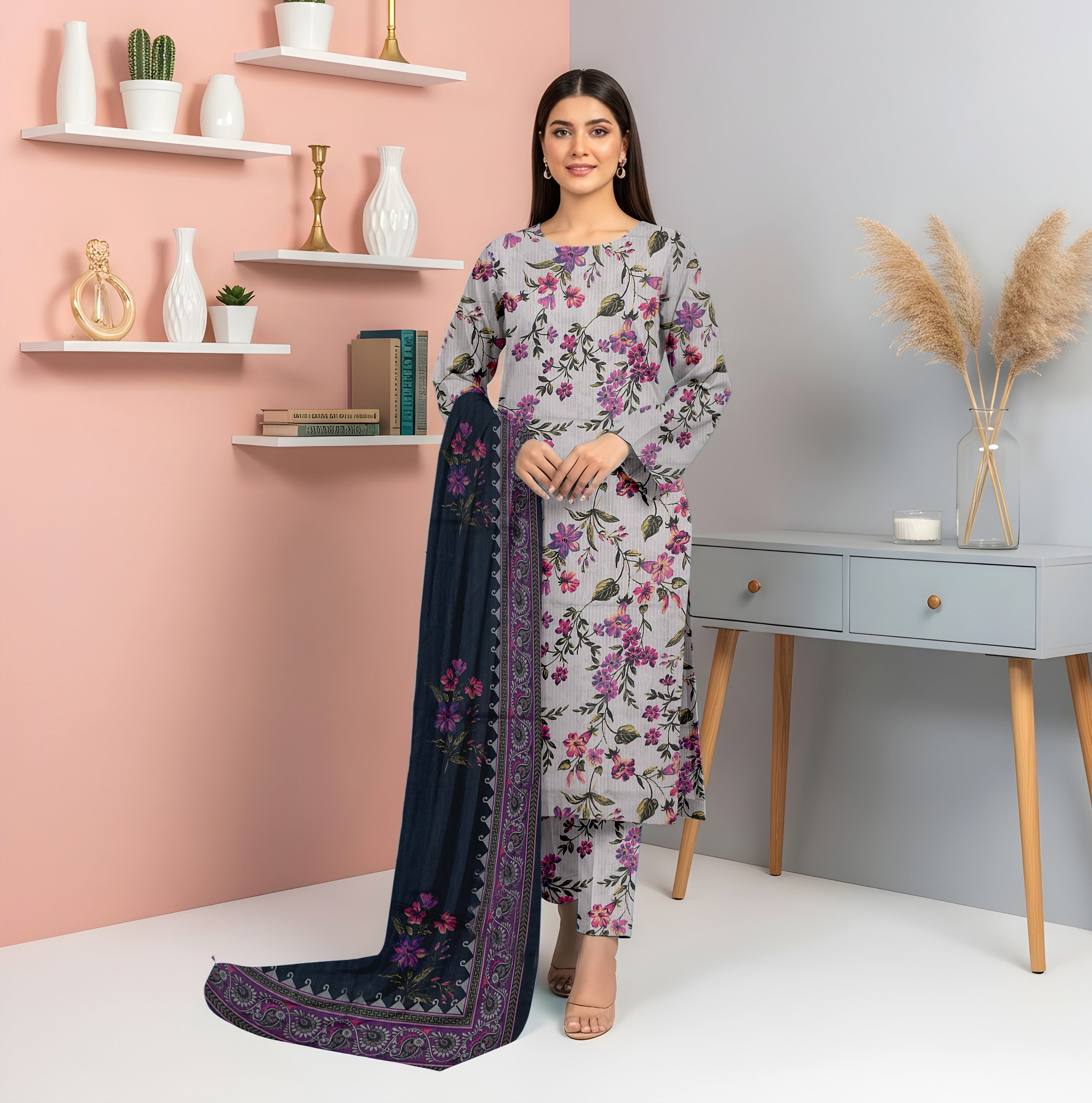 3 Piece - Printed Bana Dora Lawn Suit