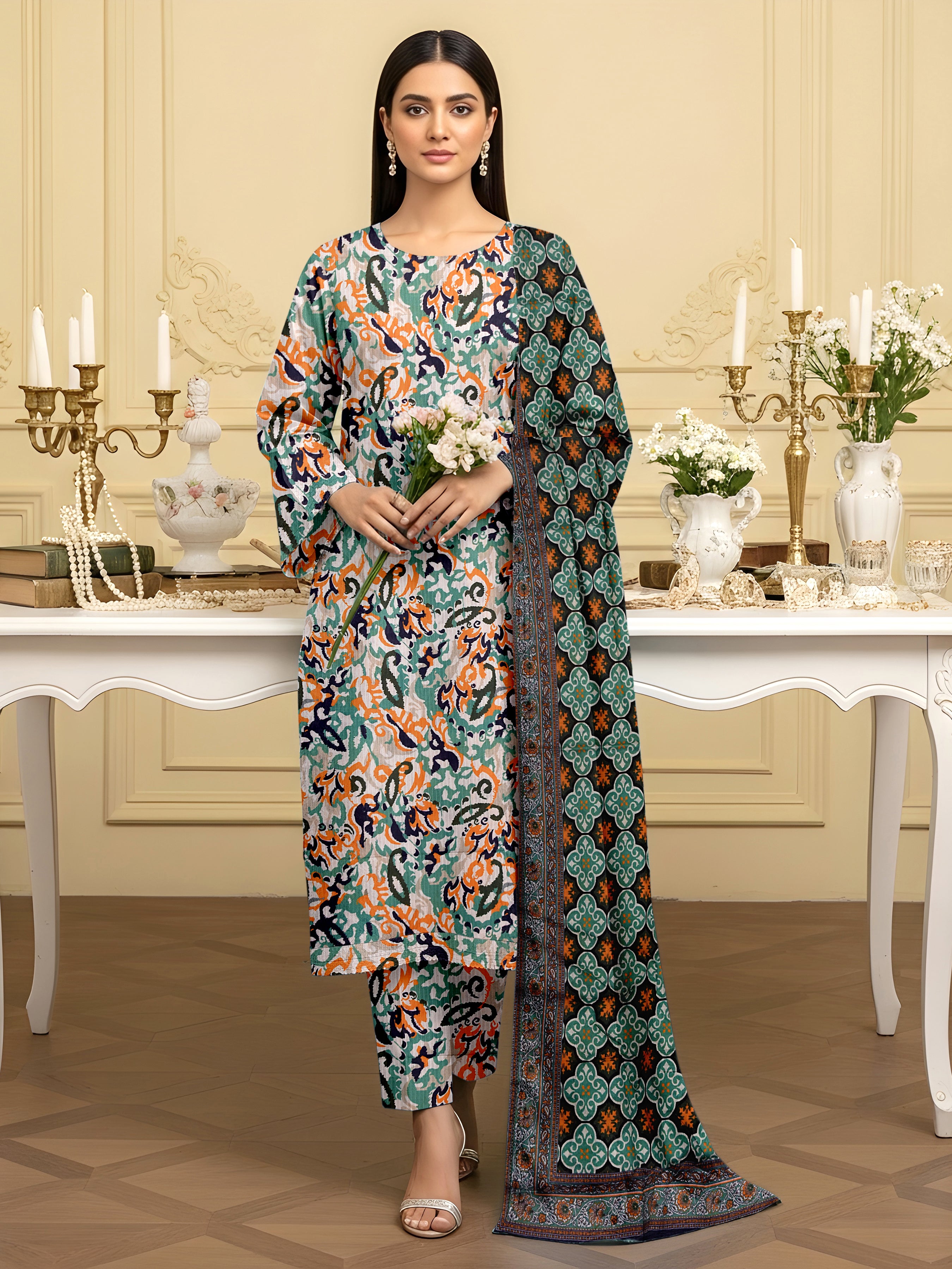 3 Piece - Printed Bana Dora Lawn Suit