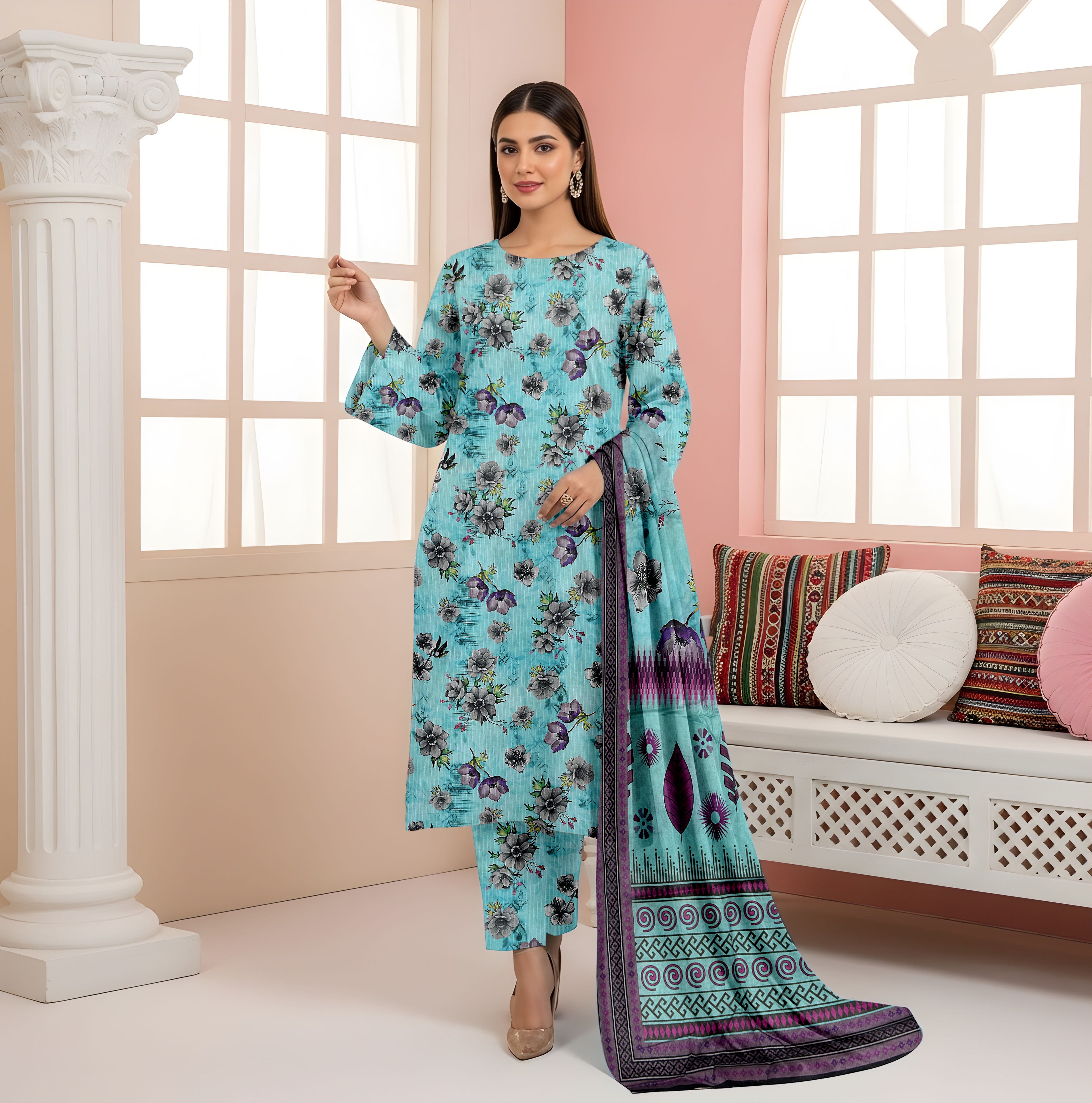 3 Piece - Printed Bana Dora Lawn Suit
