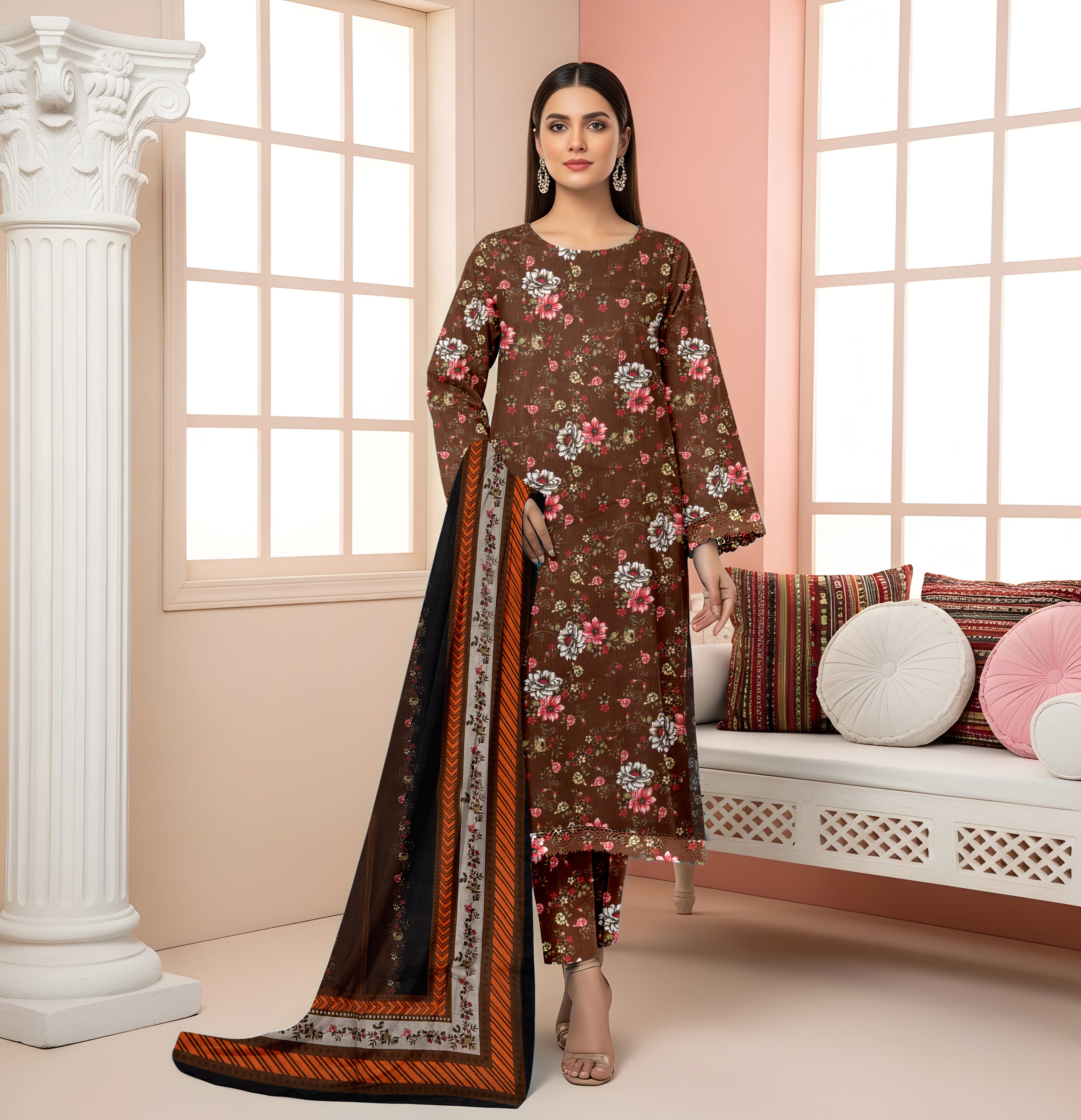 3 Piece - Printed Bana Dora Lawn Suit