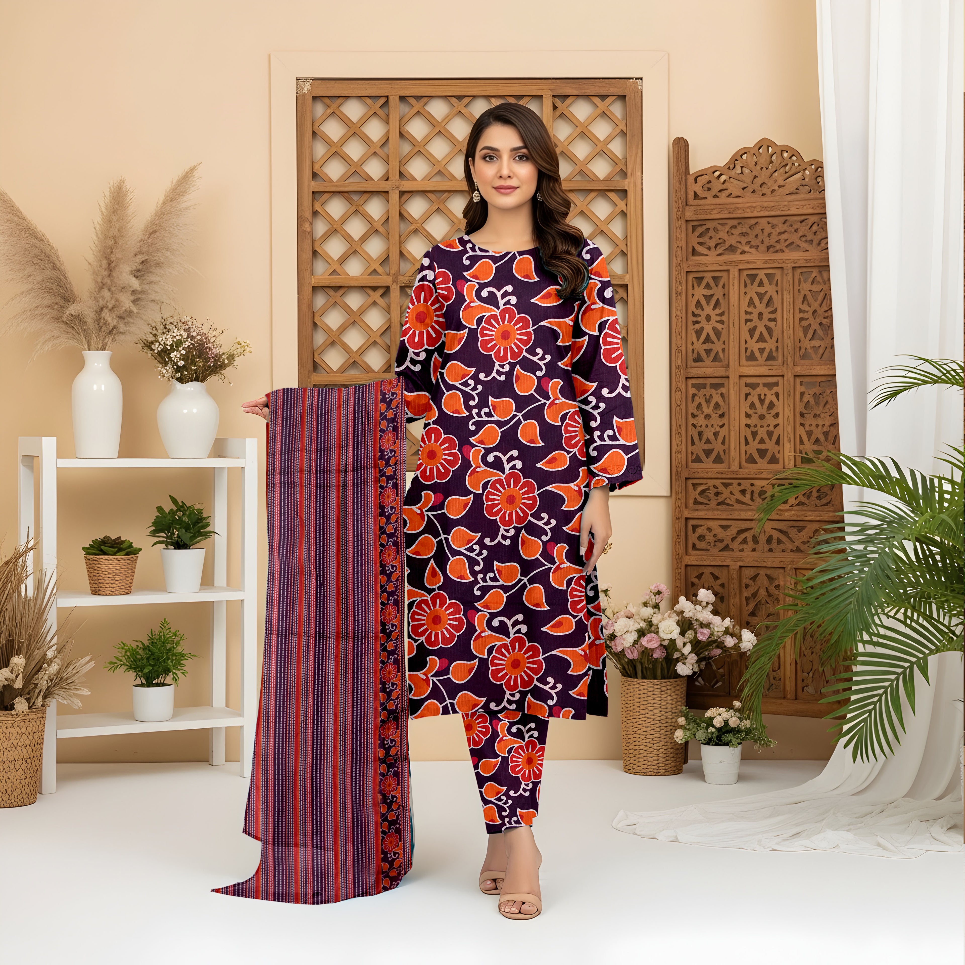3 Piece - Printed Bana Dora Lawn Suit