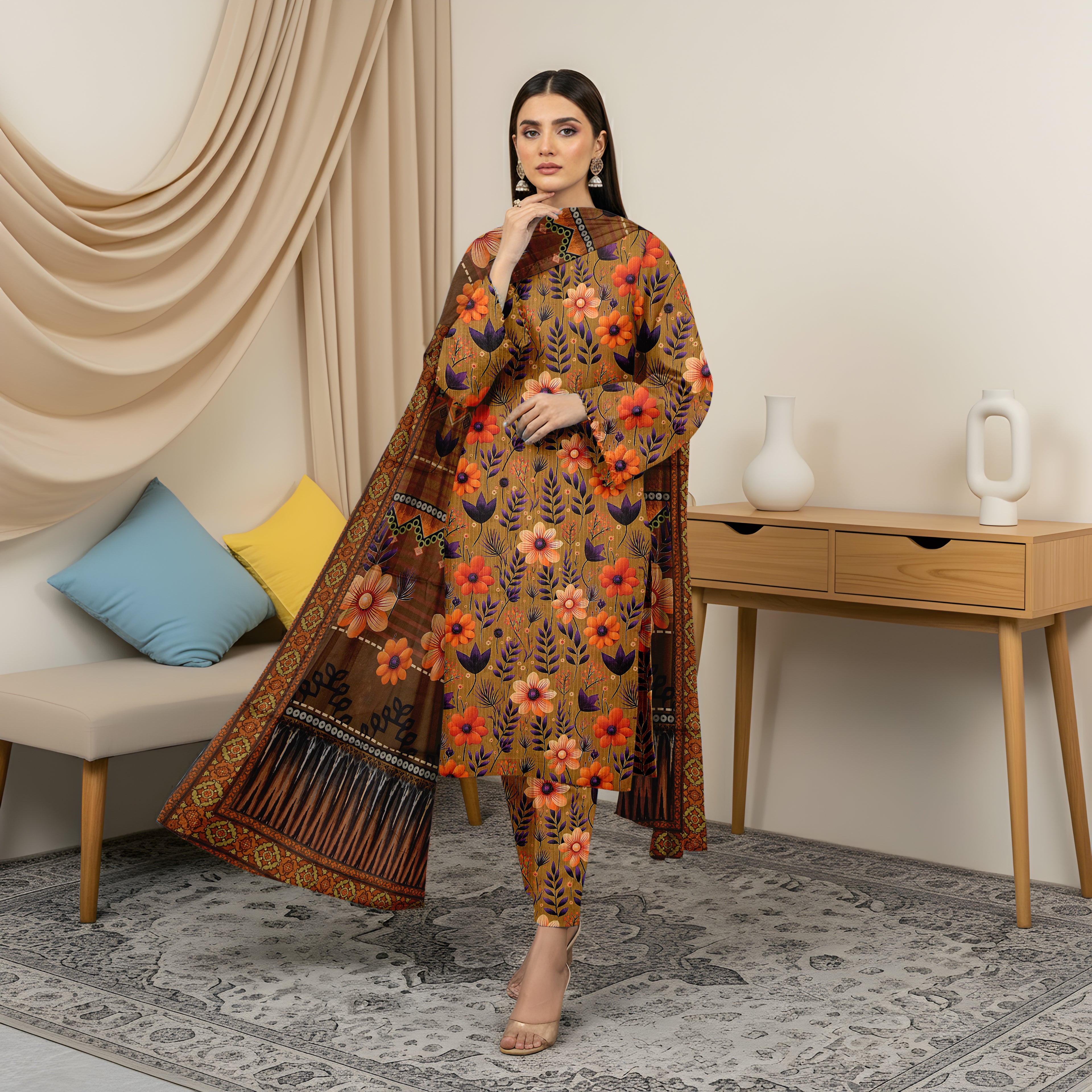 3 Piece - Printed Bana Dora Lawn Suit