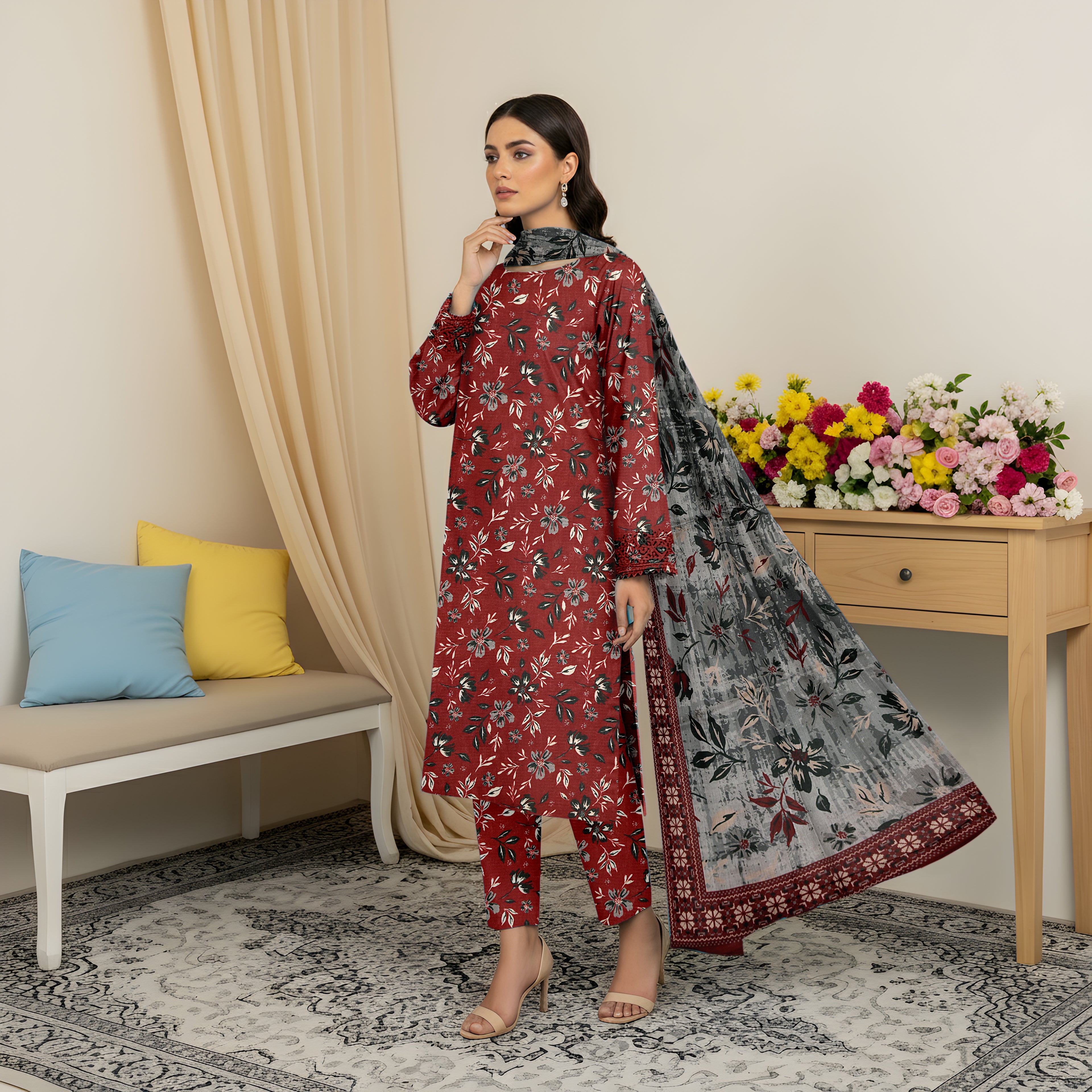 3 Piece - Printed Bana Dora Lawn Suit
