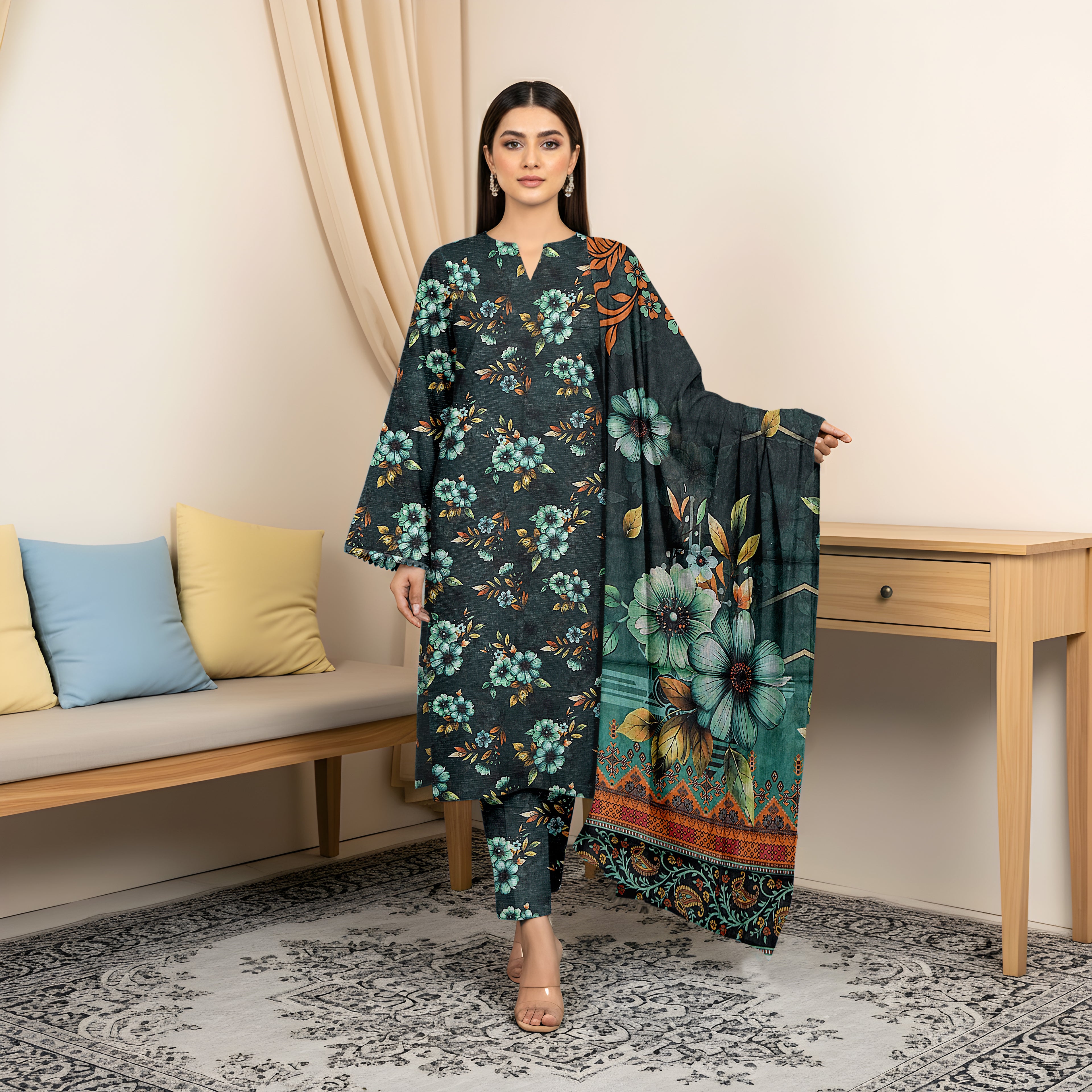 3 Piece - Printed Bana Dora Lawn Suit