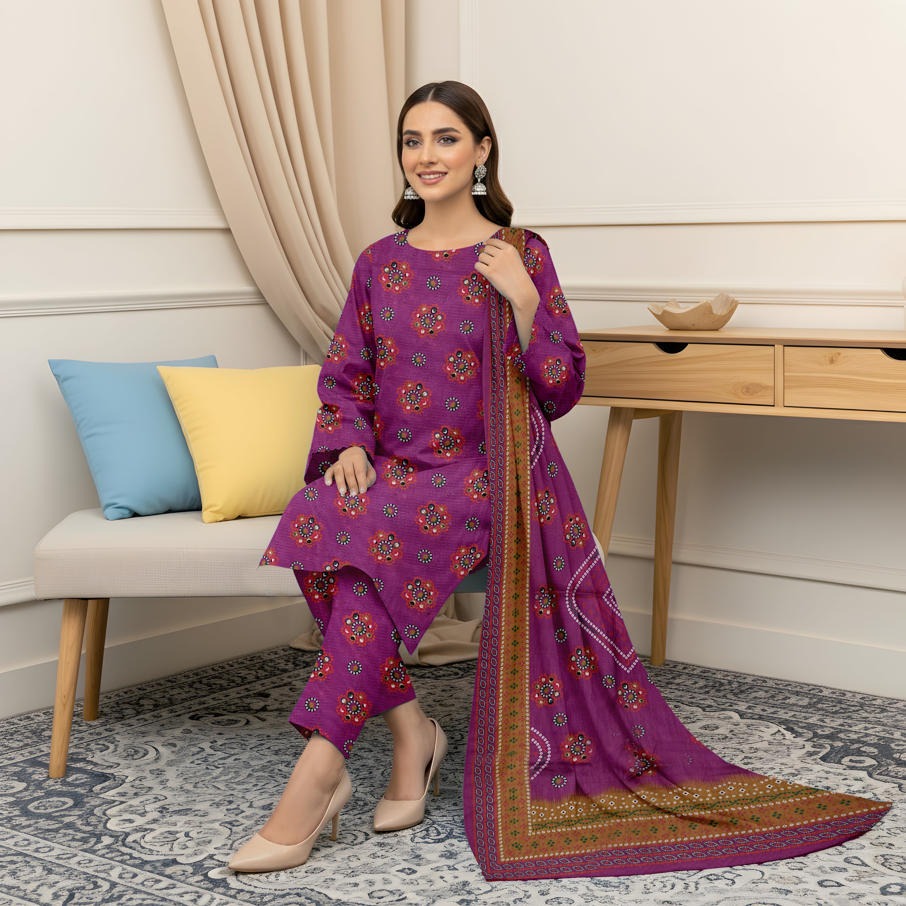 3 Piece - Printed Bana Dora Lawn Suit