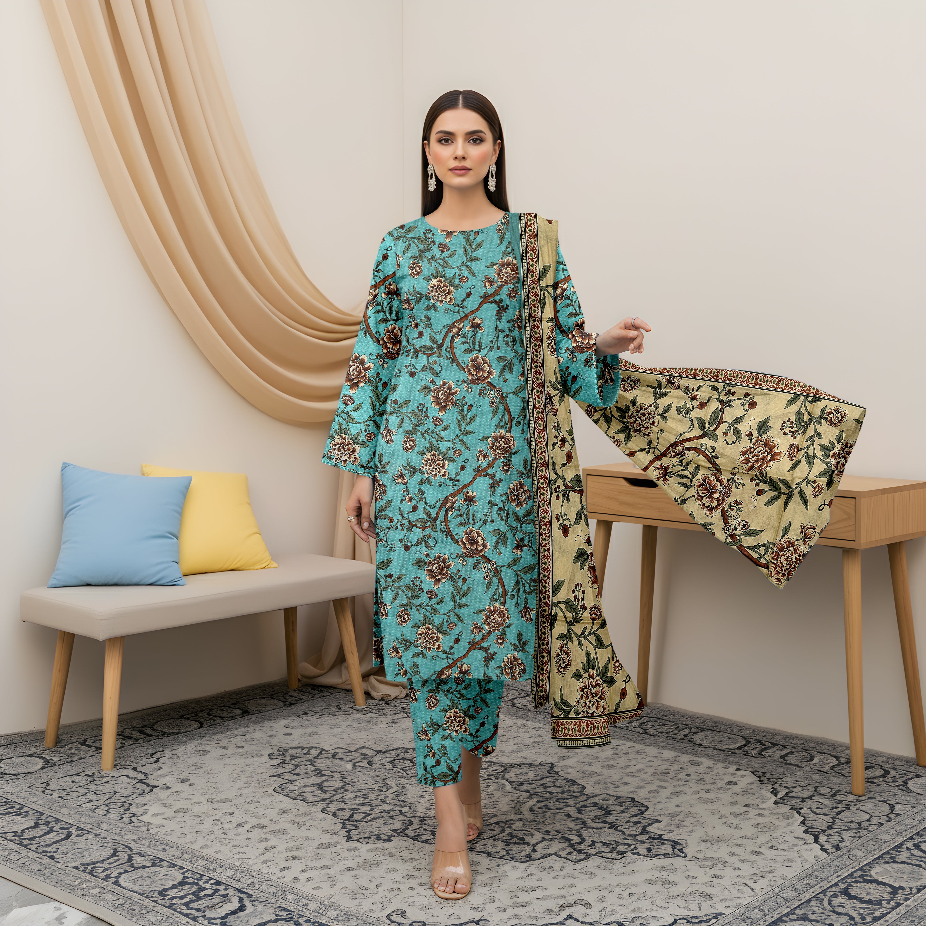 3 Piece - Printed Bana Dora Lawn Suit