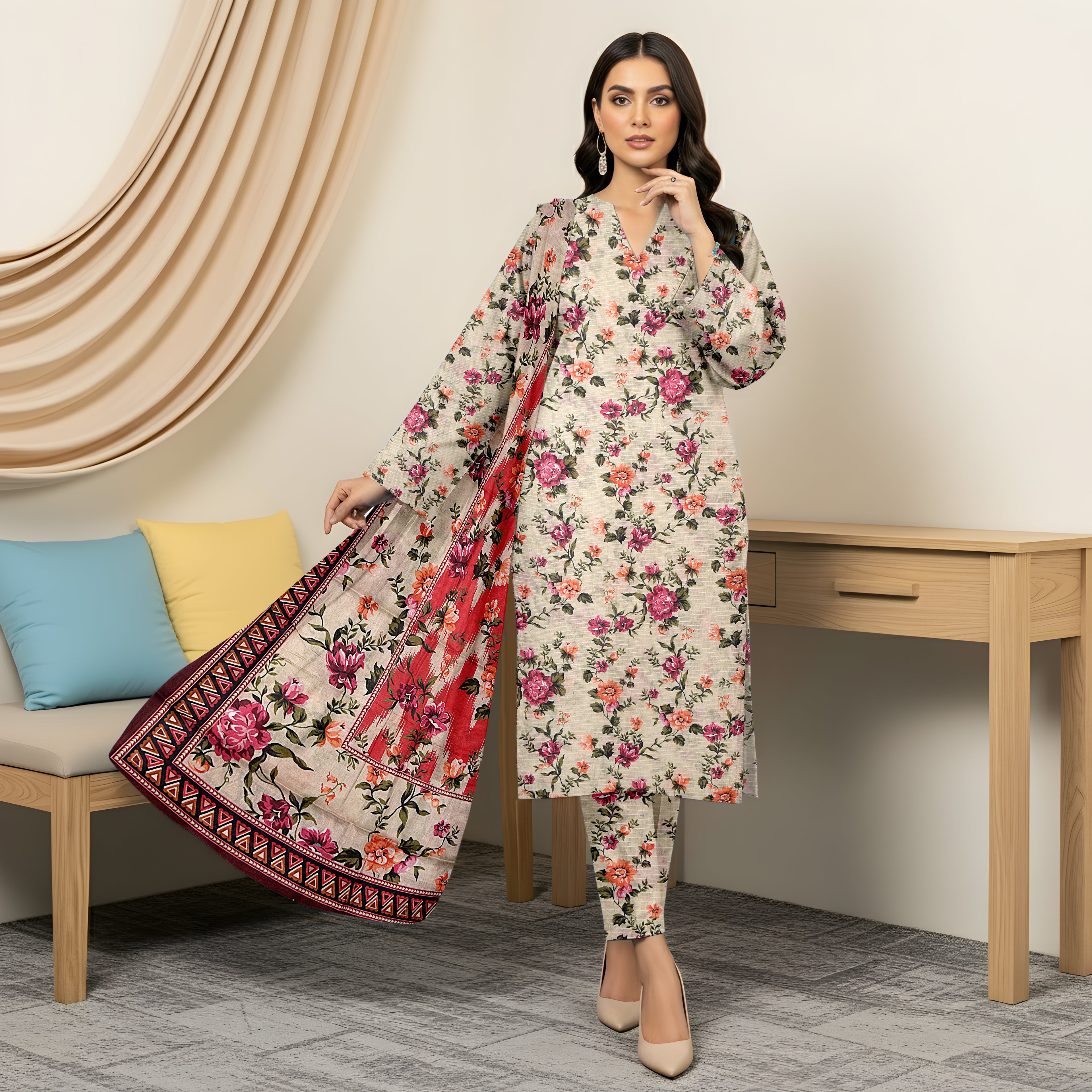 3 Piece - Printed Bana Dora Lawn Suit