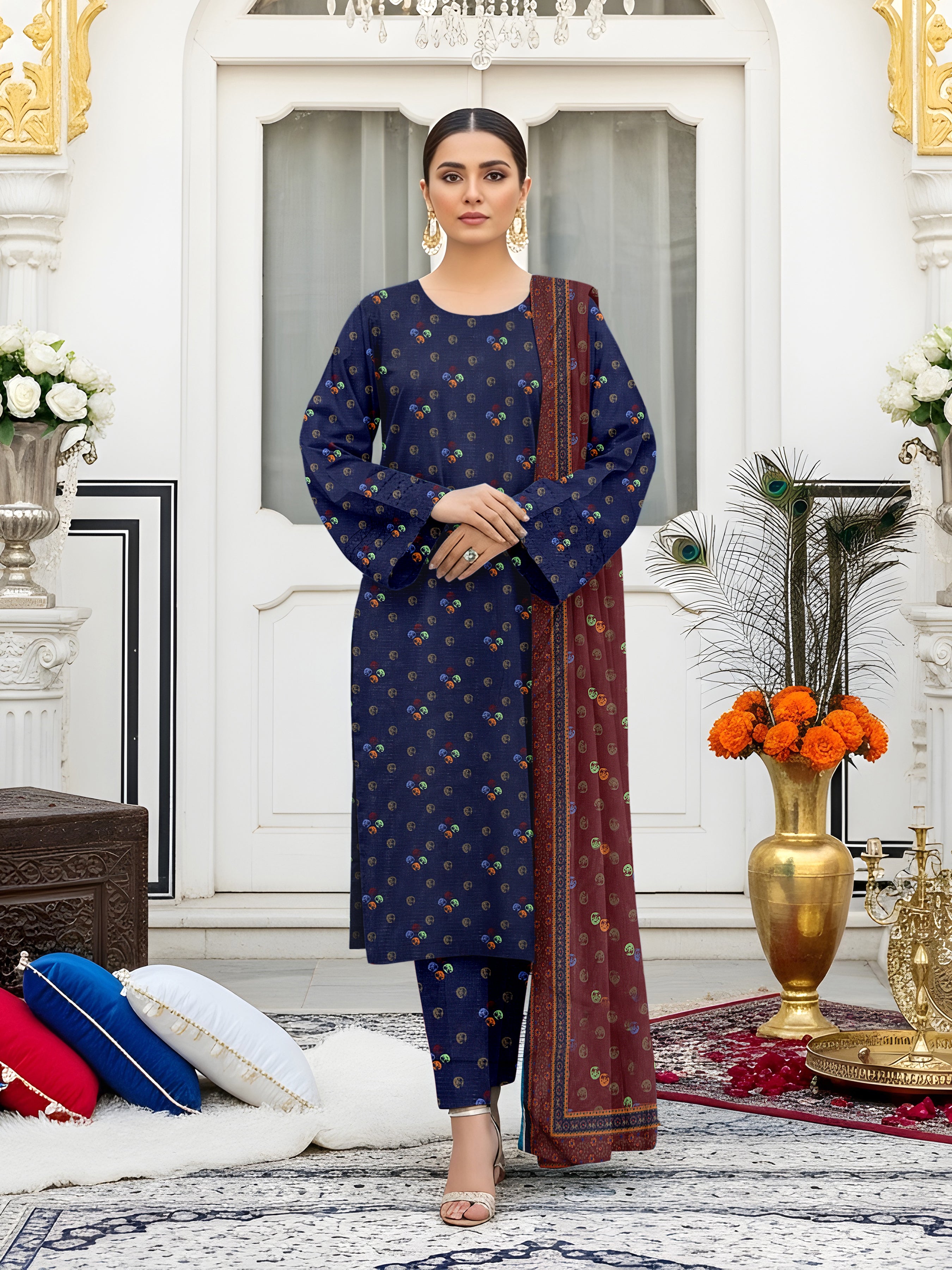 3 Piece - Printed Bana Dora Lawn Suit