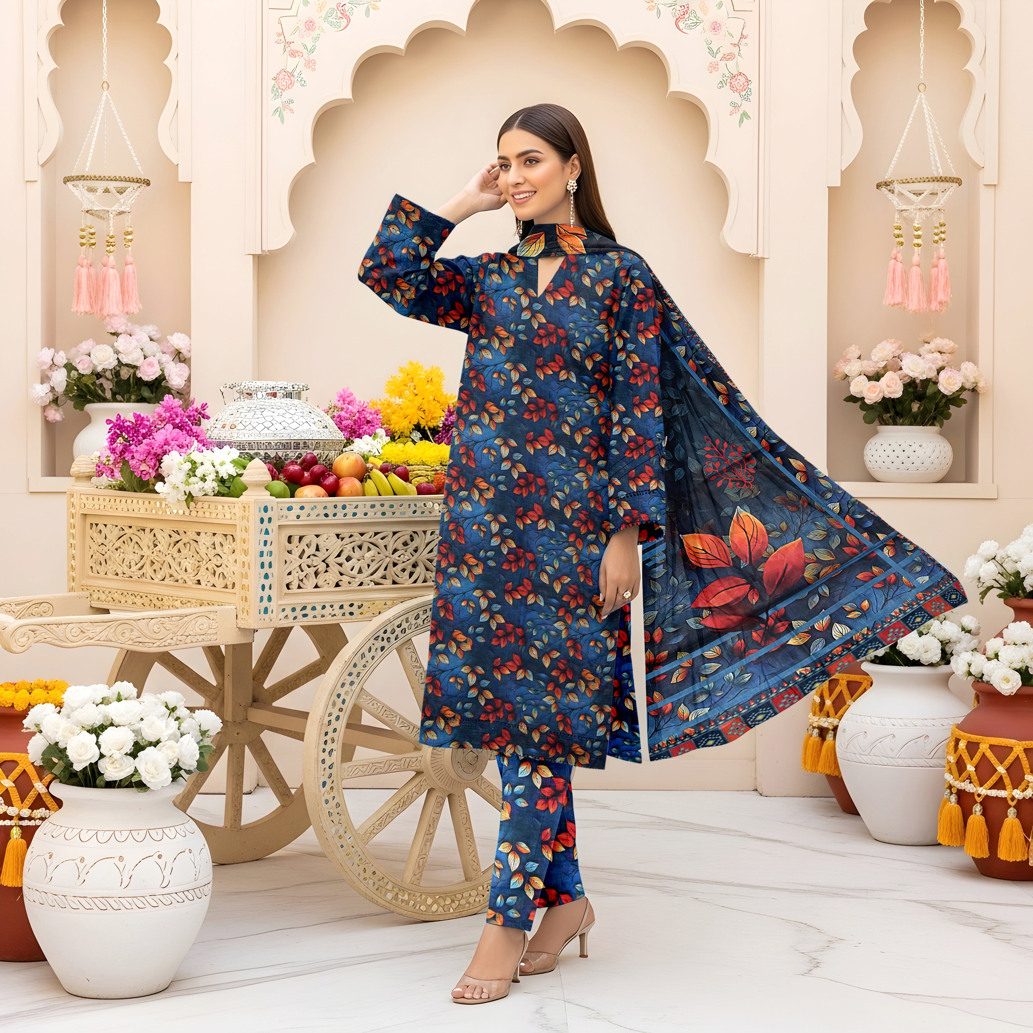 3 Piece - Printed Bana Dora Lawn Suit