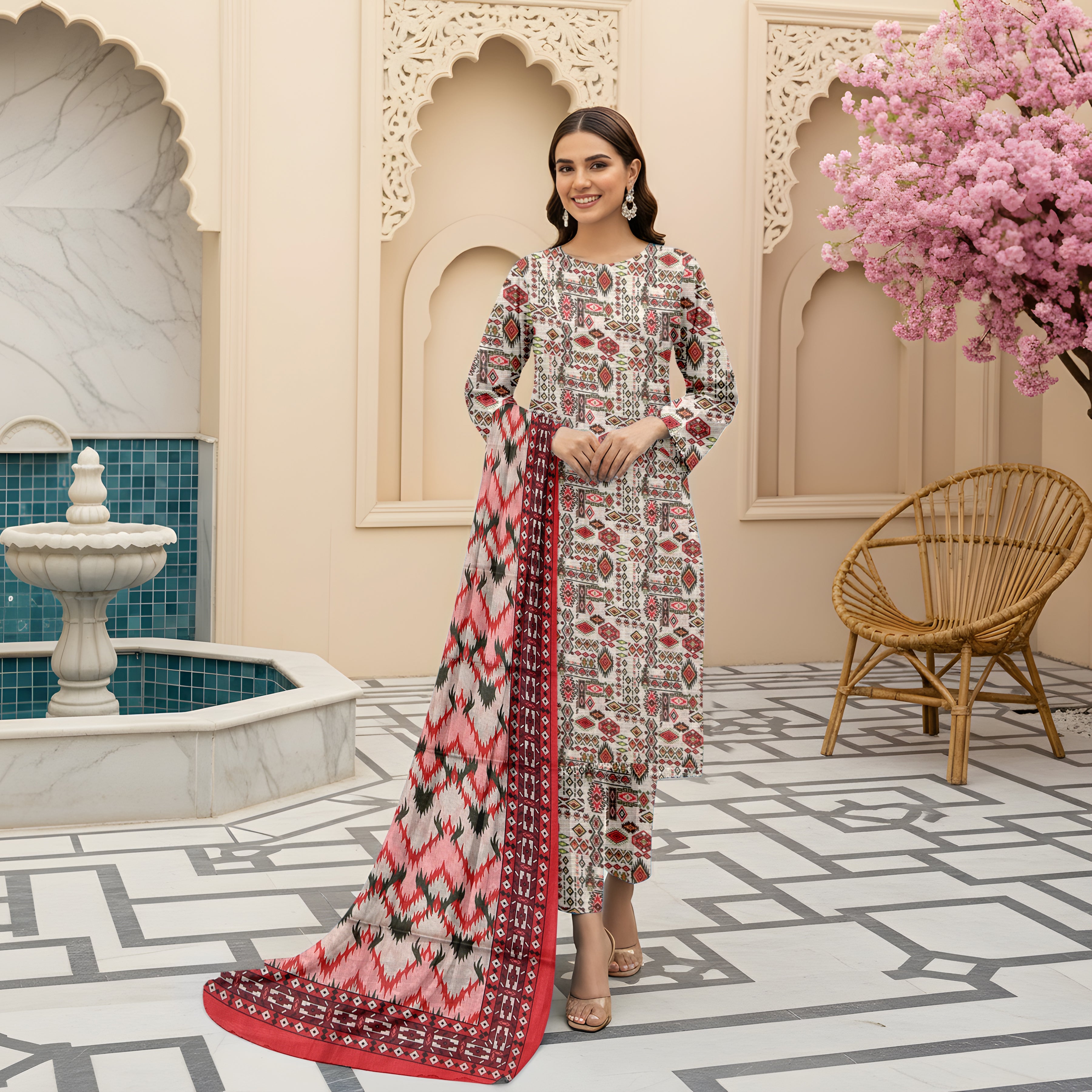 3 Piece - Printed Bana Dora Lawn Suit
