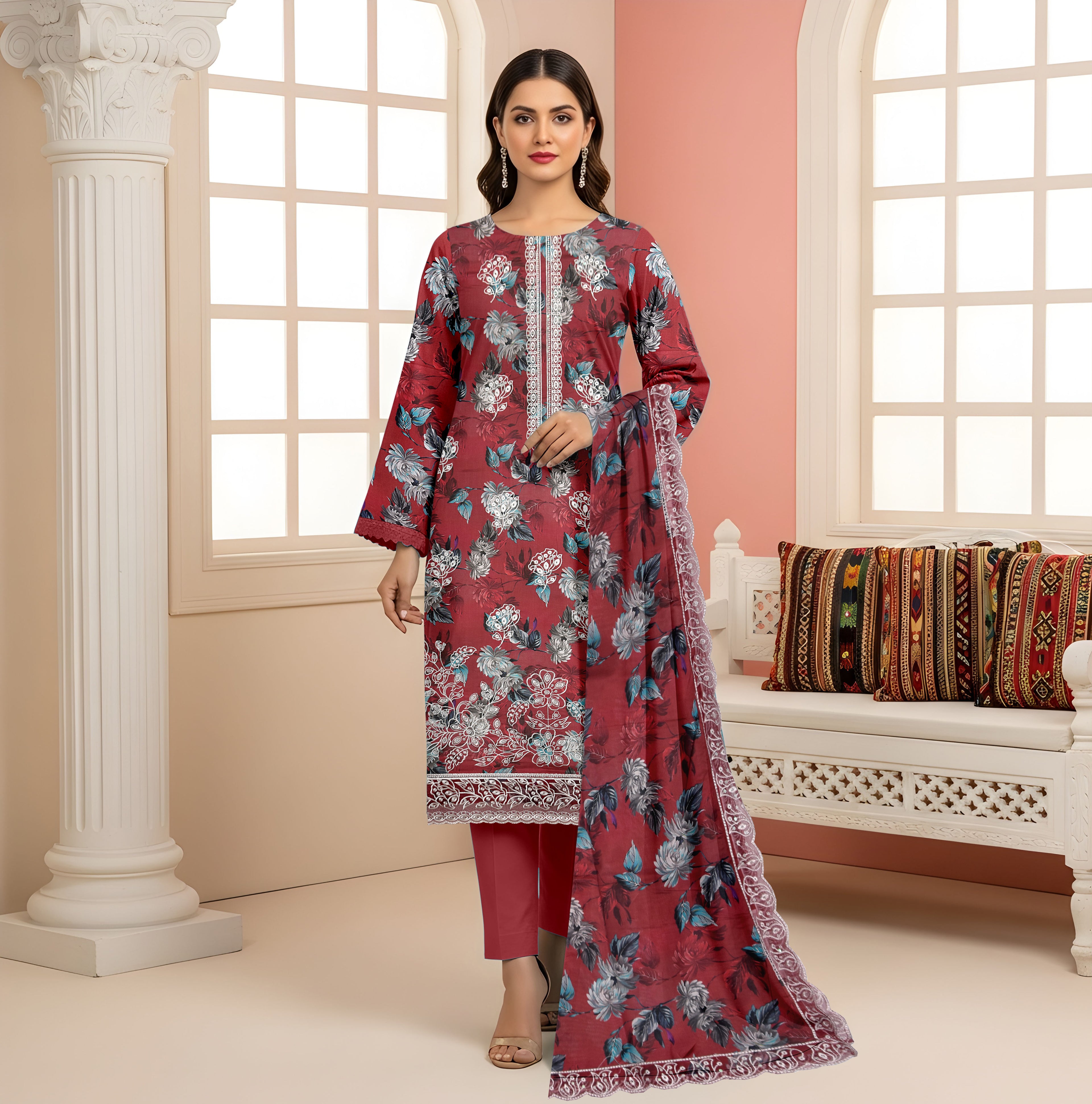 3 Piece - Printed Embroidered Lawn Suit