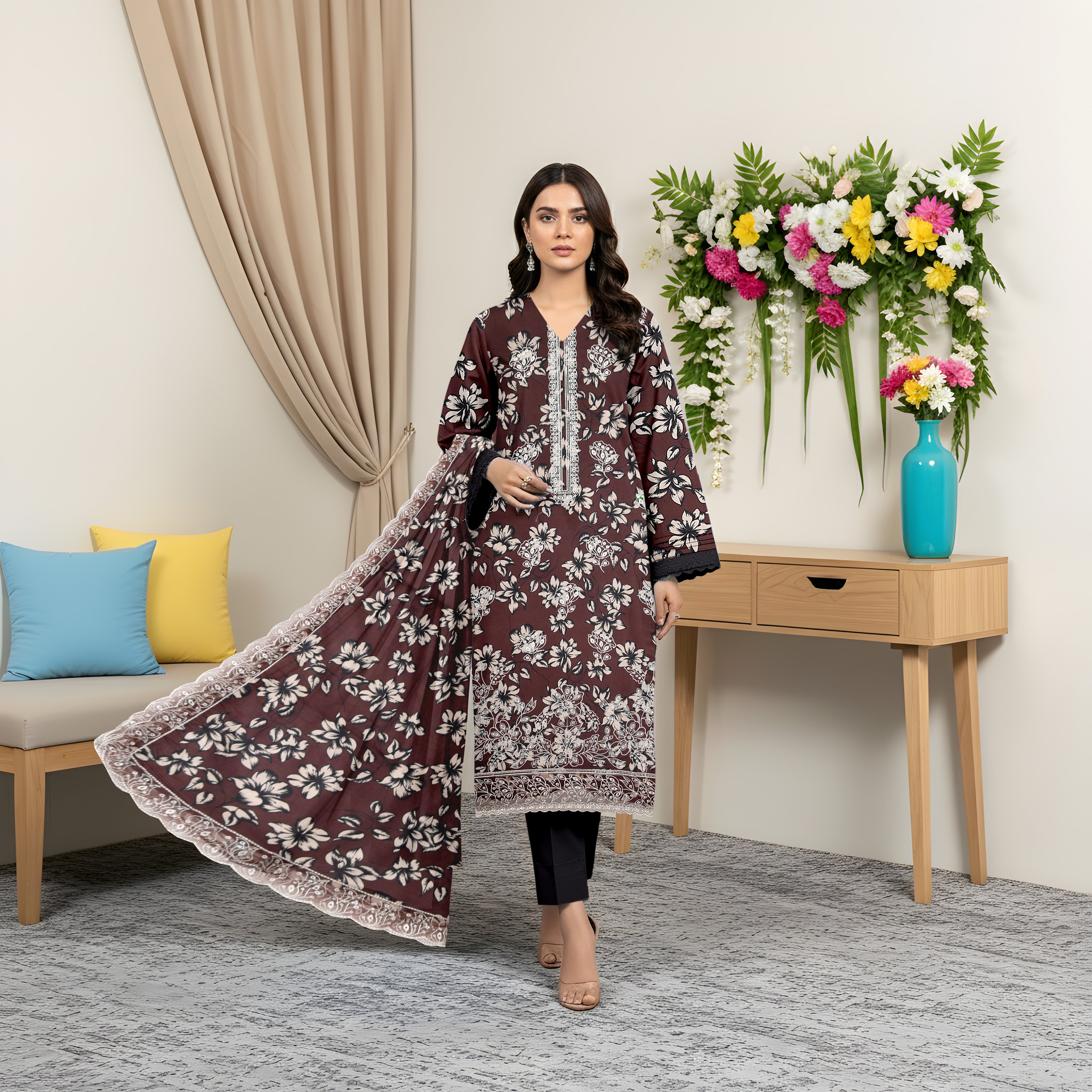 3 Piece - Printed Embroidered Lawn Suit