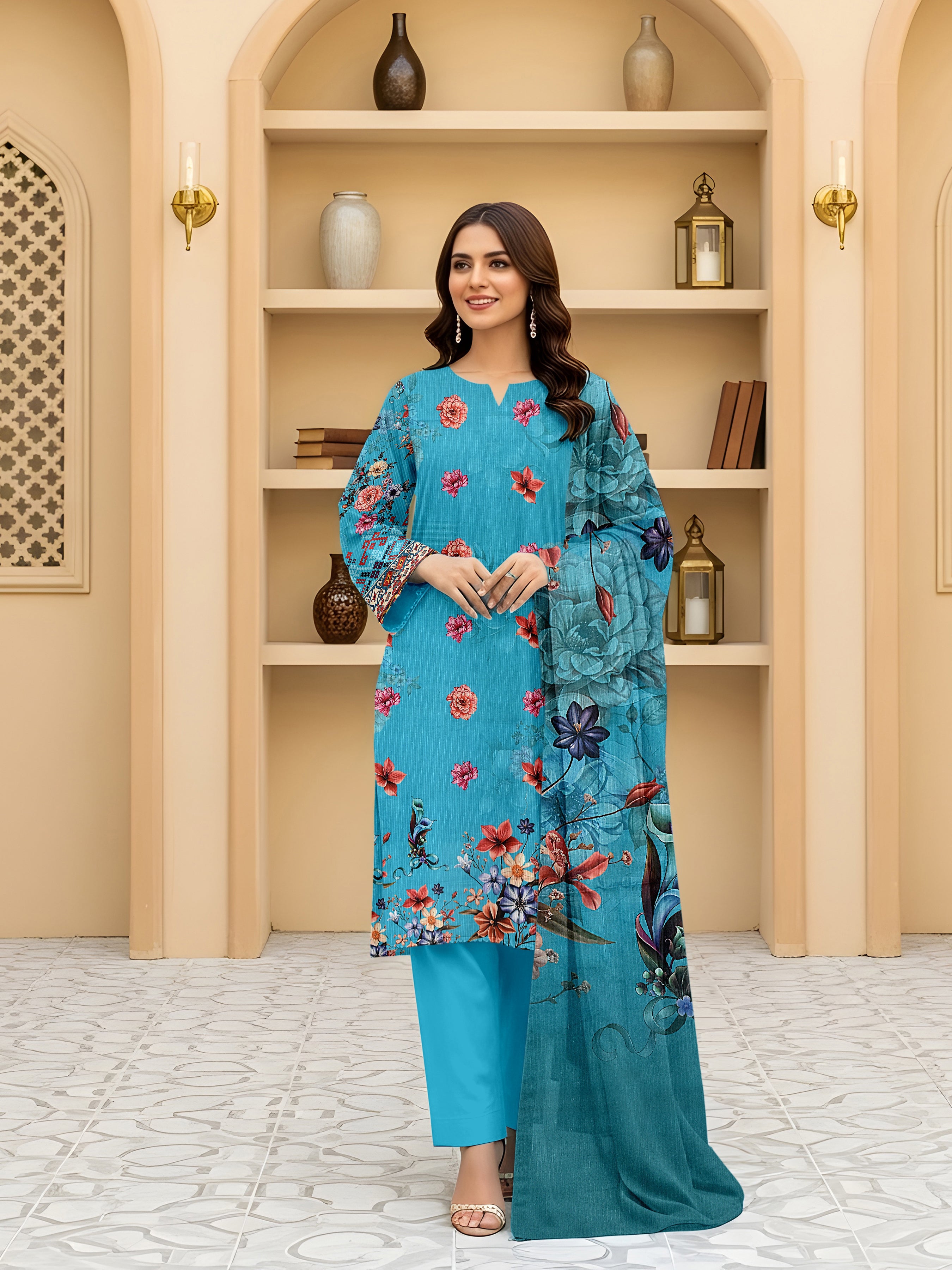 3 Piece - Printed Bana Dora Lawn Suit
