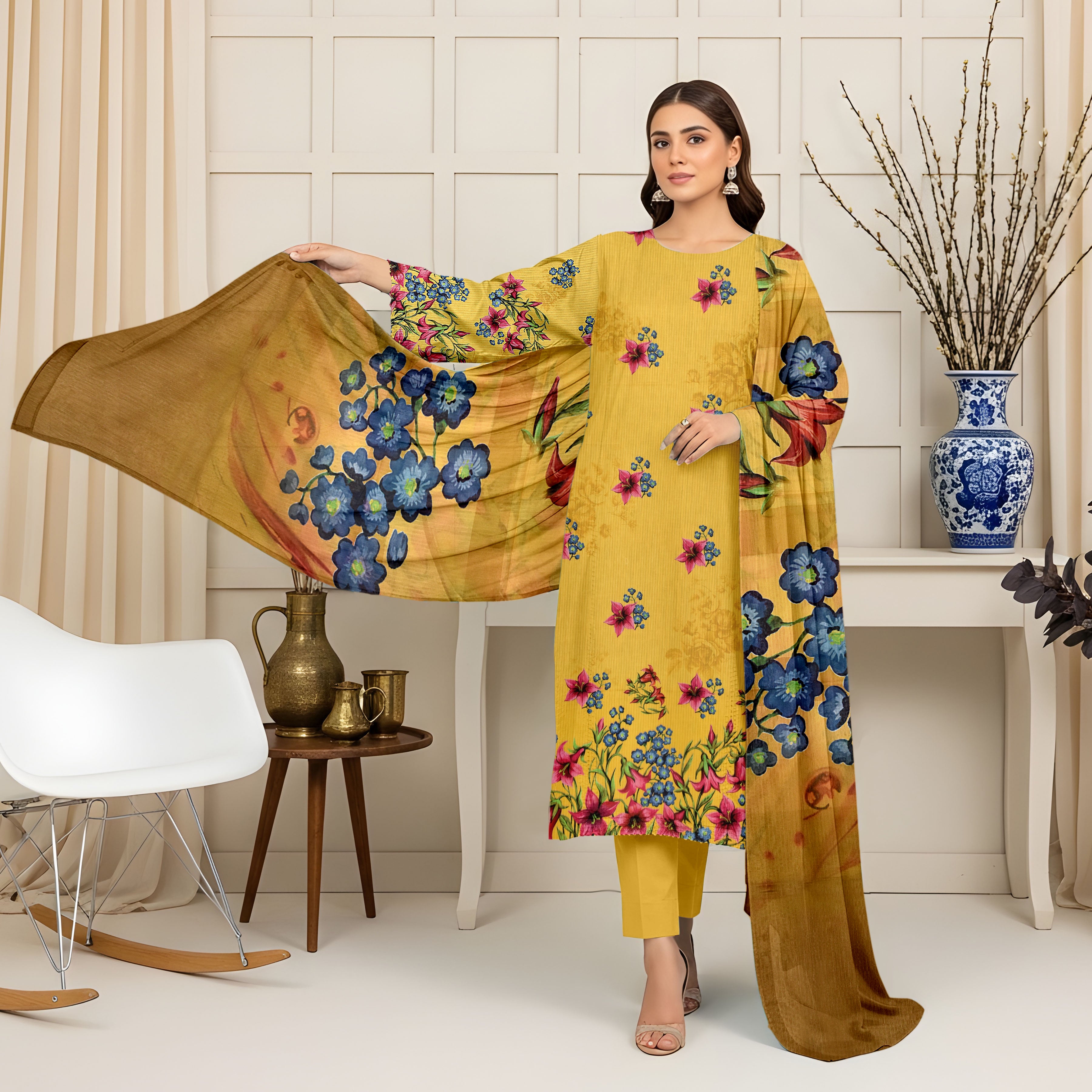 3 Piece - Printed Bana Dora Lawn Suit