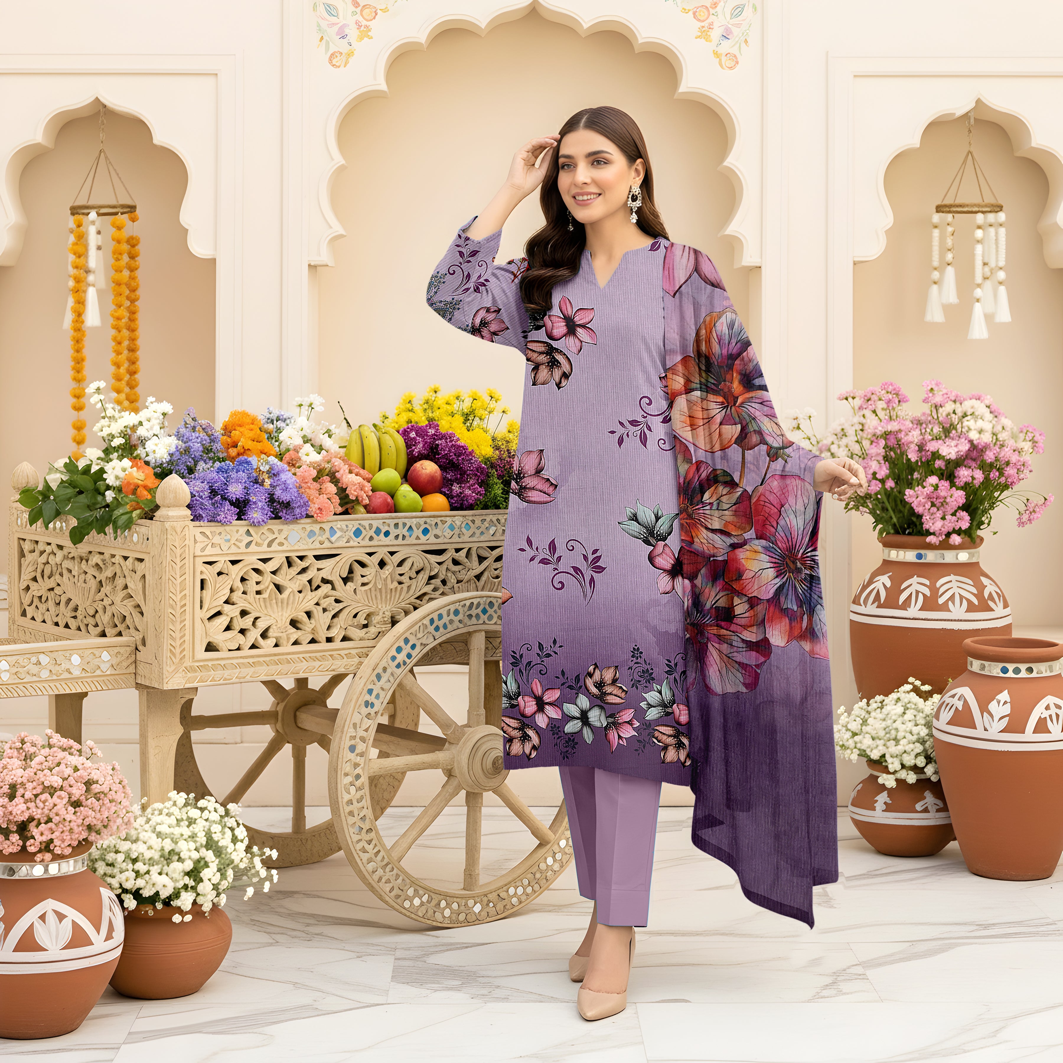 3 Piece - Printed Bana Dora Lawn Suit