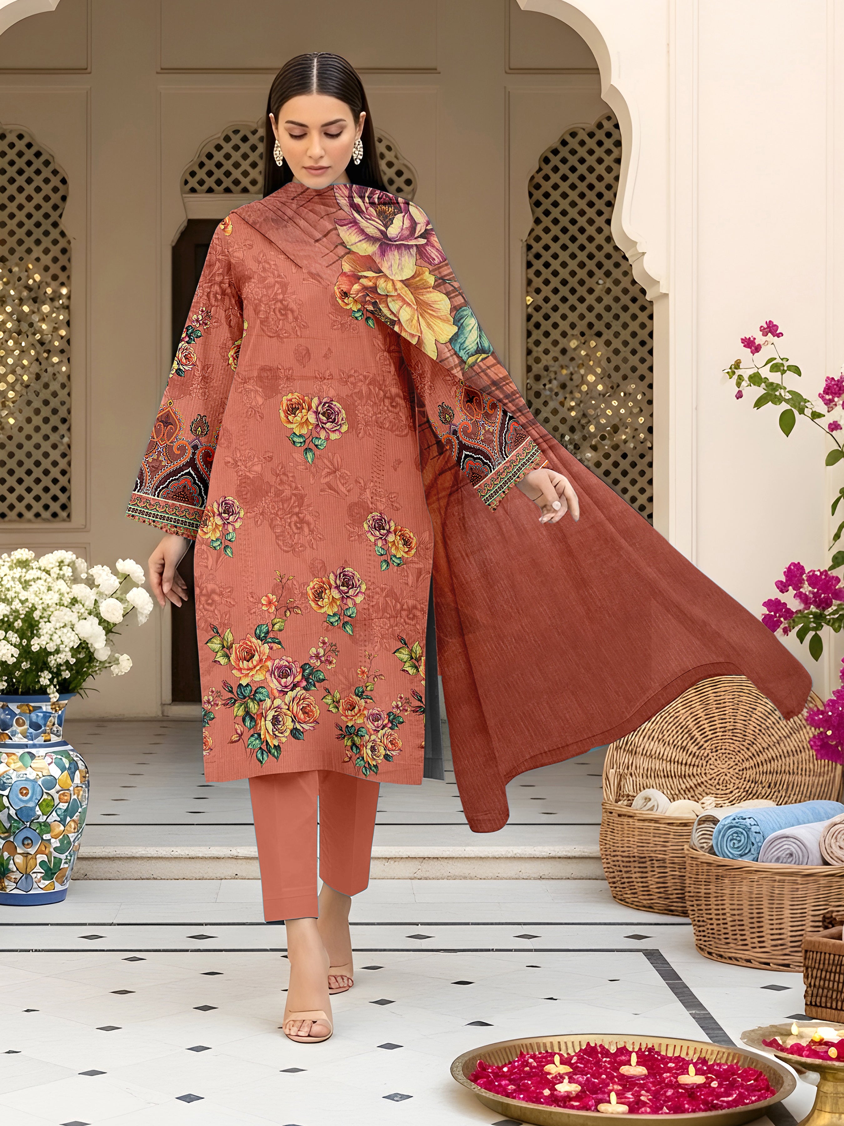 3 Piece - Printed Bana Dora Lawn Suit