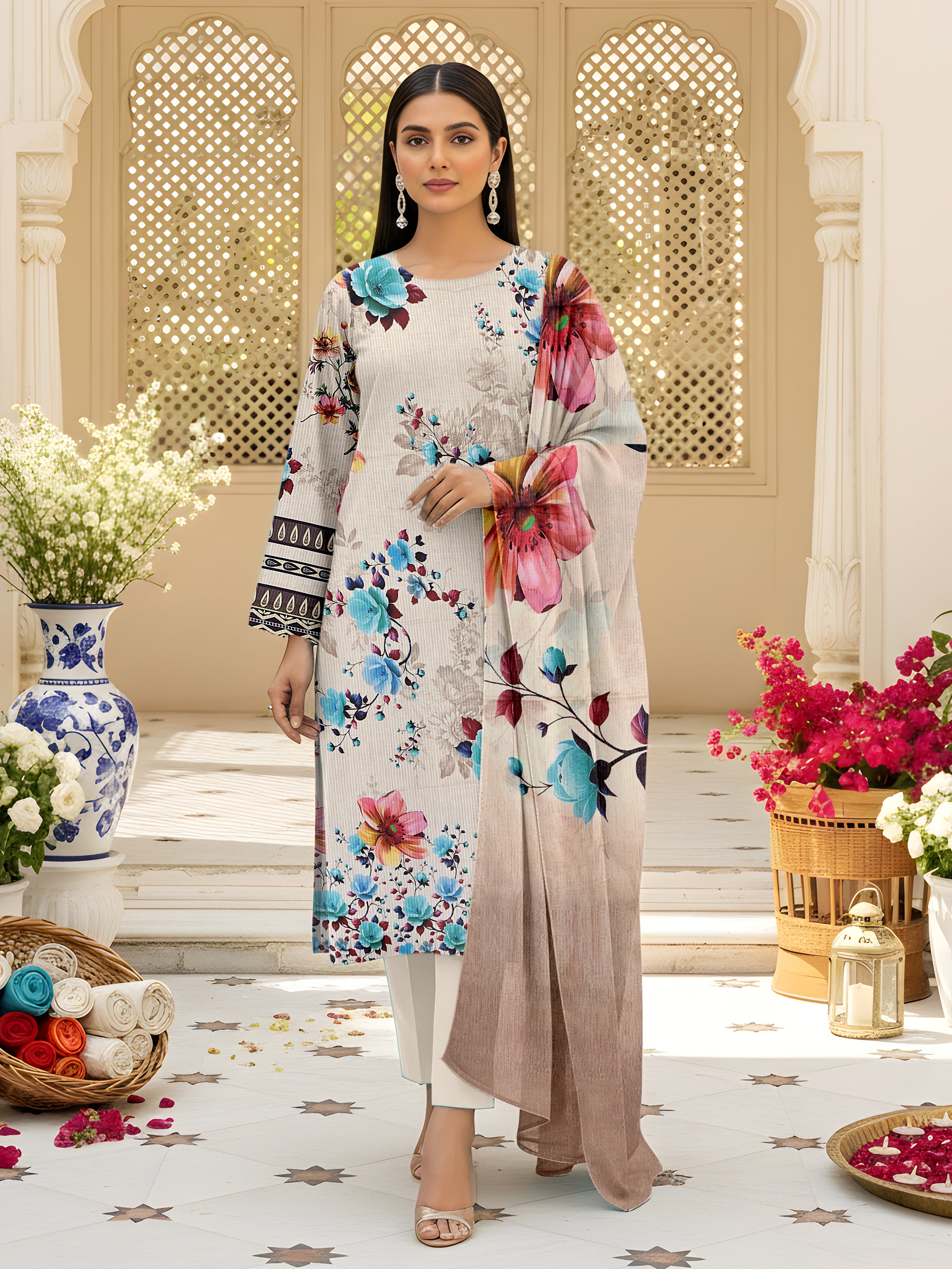 3 Piece - Printed Bana Dora Lawn Suit